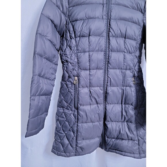 Michael Kors MK Packable Down Hooded Jacket Womens PS Gray/Gold - Picture 2 of 10